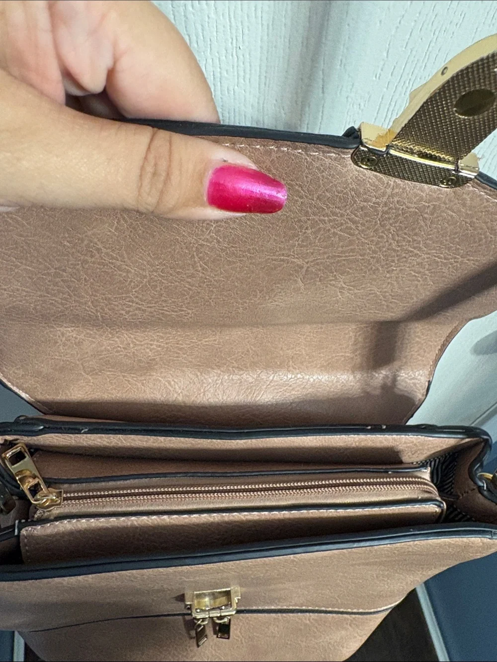 Women's Taupe Crossbody Top-Handle Bag with Gold Hardware